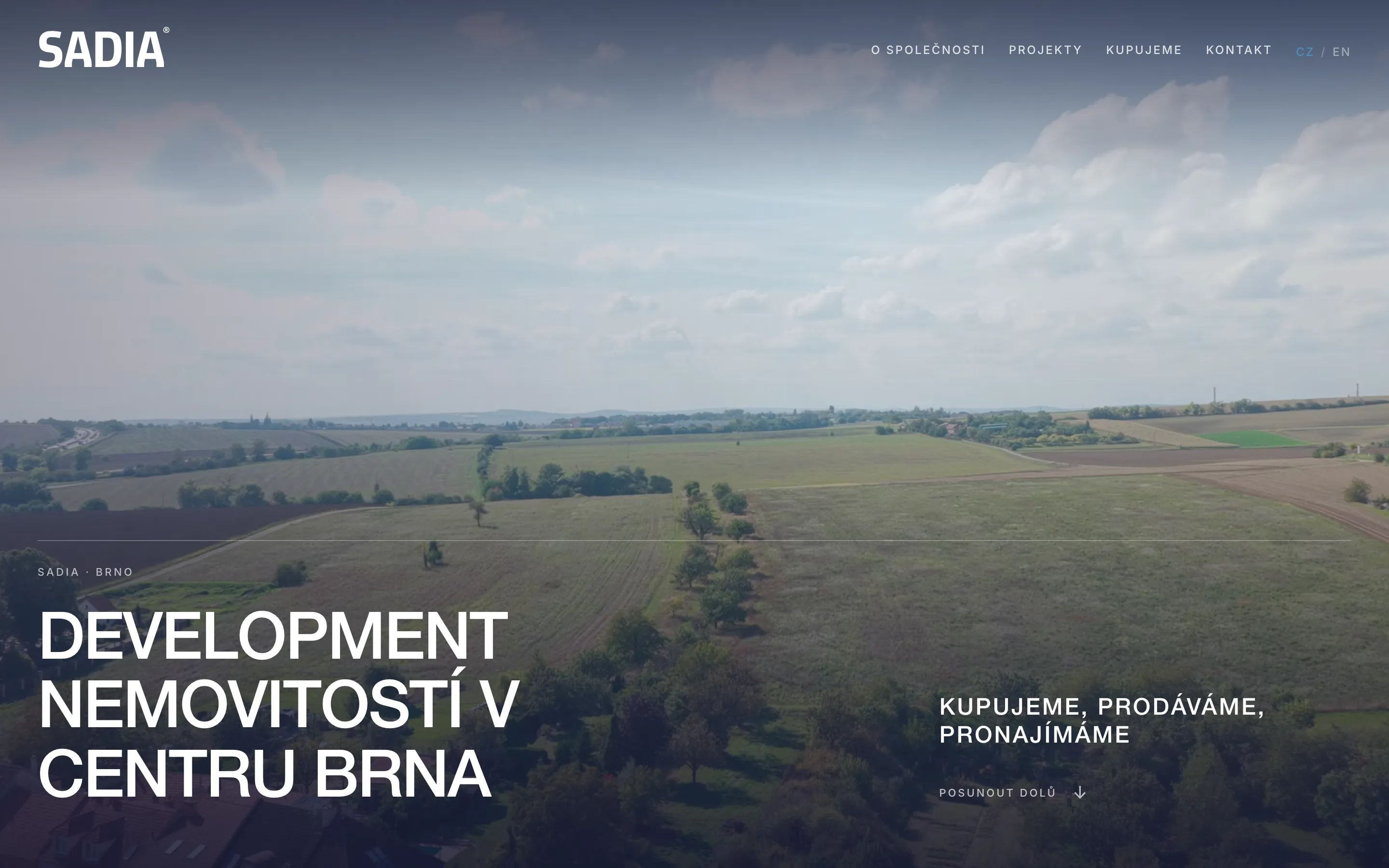 Úvodní stránka Sadia Estate s krajinným hero